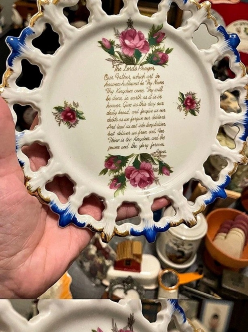 Floral Ceramic Wall Plate in White & Pink